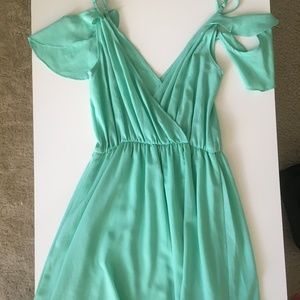 Mint Spring Dress- off-the-shoulder